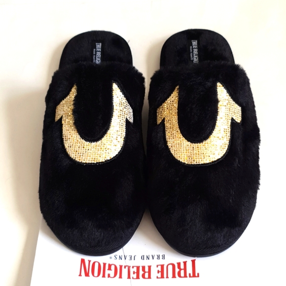 True Religion | Shoes | True Religion Womens Slippers Slides Big Logo ...